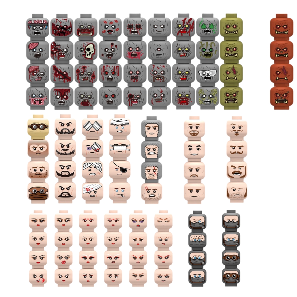Lego Minifigure Holder - 부상당한 감정 표현 얼굴 머리 블록,